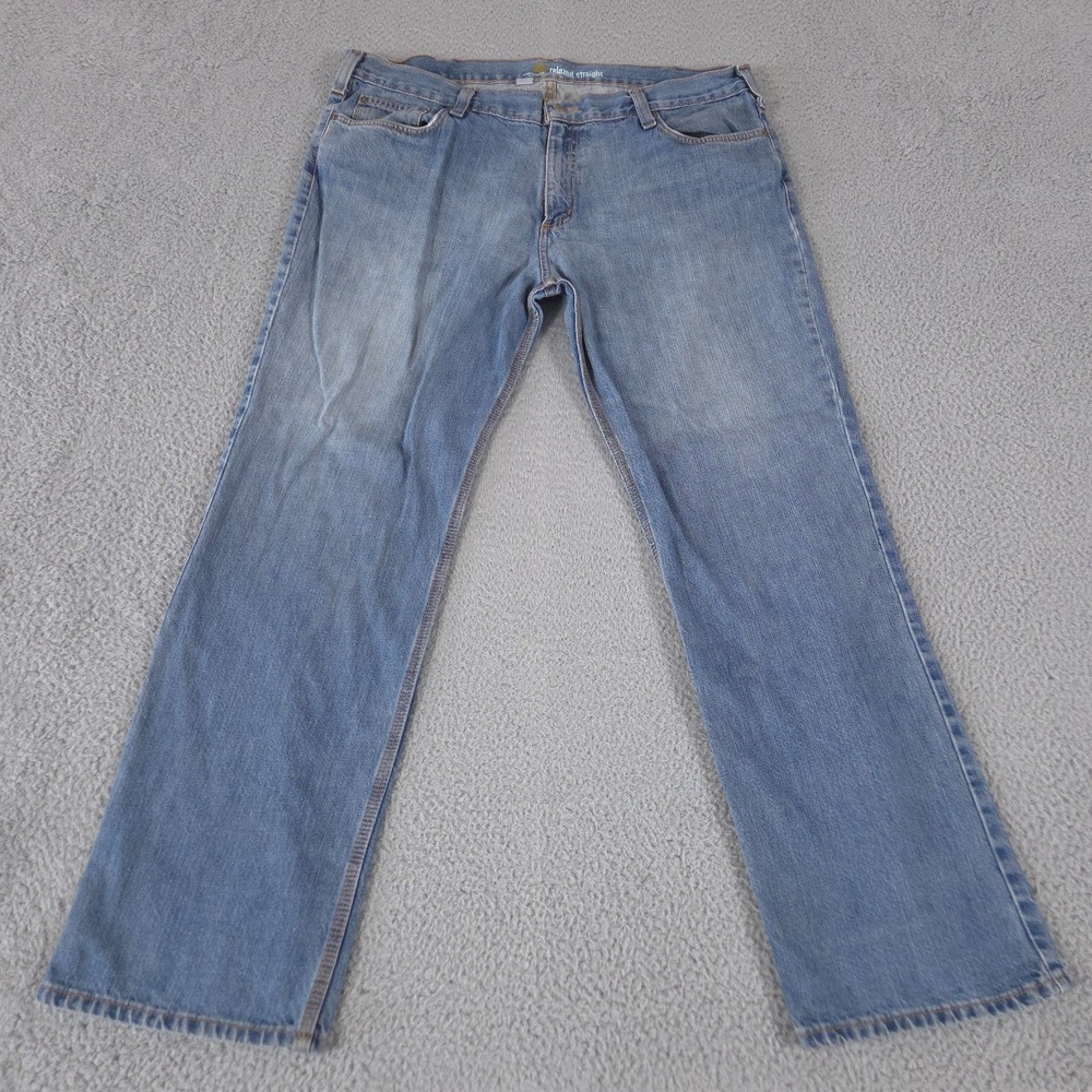 Carhartt Jeans Mens 40x32 Blue Relaxed Fit Straight Light Wash Mid Rise Denim